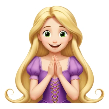 Cinematic Playful Rapunzel Portrait Emoji, Giggling as Pascal sits atop her head, hands cupped over her mouth in a moment of pure joy, her radiance shining through, utterly enchanting! sticker