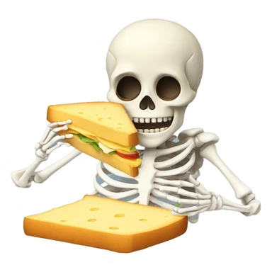 Skeleton eating a sandwich with cheese sticker
