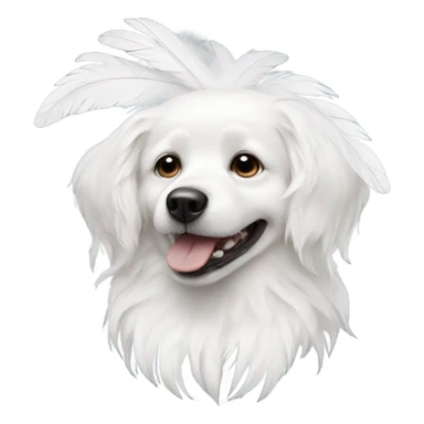 White dog with white feathers hanging out of its mouth sticker