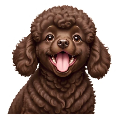 Cinematic Cute Yawning Chocolate Poodle Portrait Emoji, Head tilted slightly with a dramatic, wide-open yawn, displaying a soft, curly chocolate Fur with a refined texture, floppy ears slightly drooping, round brown eyes barely open in drowsy contentment, Simplified yet irresistibly adorable features, highly detailed, glowing with a soft, cozy glow, high shine, relaxed yet expressive, stylized with a touch of whimsy, bright and endearing, soft glowing outline, capturing the essence of a sleepy yet affectionate companion, so drowsy it feels like it could stretch right out of the screen and curl up for a nap! sticker
