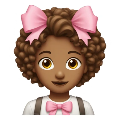 Brown curly hair girl with pink bow sticker