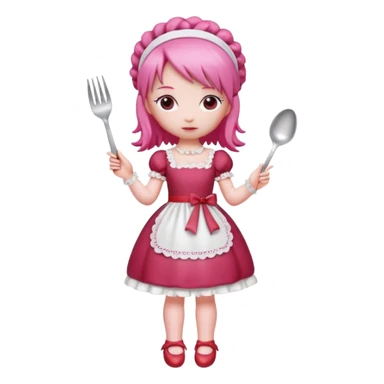 Isolated detaile illustration of the most modern raspberry torte doll figurine full body with pink hair and a hairband sticker