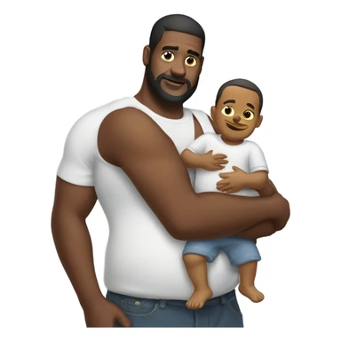 Extremely large man holding baby oil sticker