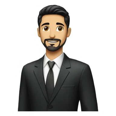 Young man Real estate agent Italian short black hair and goatee in elegant  suit  in front of house  sticker