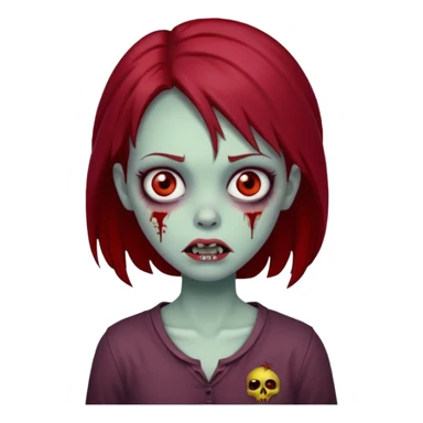 zombie girl with dark red hair, cartoonish sticker
