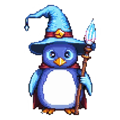 penguin wizard with a pointy hat and magic staff sticker