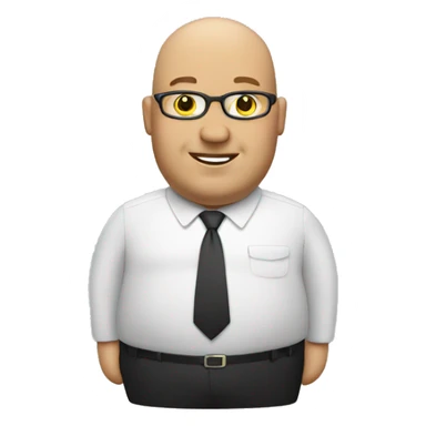 a fat rental agent with a bald head sticker