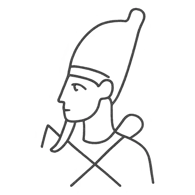 Osiris head simplified to basic shapes, minimal lines, hand drawn black outlined icon sticker