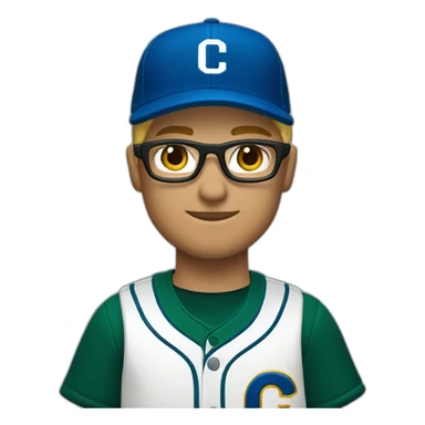 Blonde male short hair with glasses Dark green baseball uniform with hat Blue eyes and with "C" on the hat. Crop from shoulders up sticker