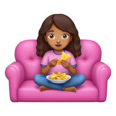 home brown girl with plate of chips, sitting at the pink sofa sticker