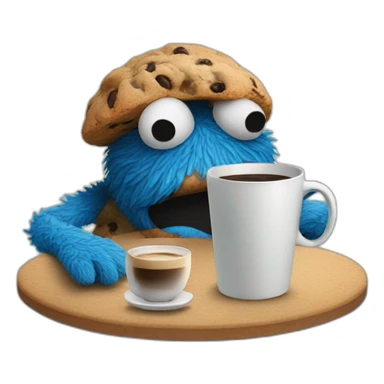 cookie monster with a cup of coffee sticker