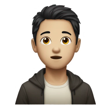 White and Asian Boy with black hair begging eyes iOS style sticker
