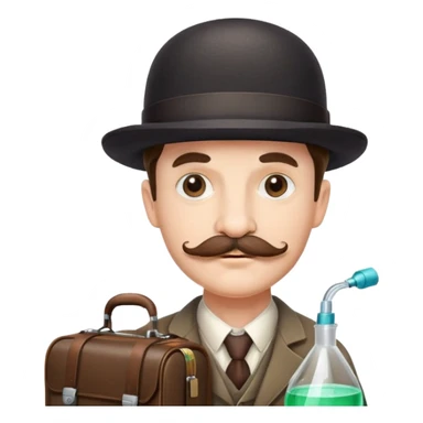 Dr. Watson with mustache, bowler hat and medical bag sticker
