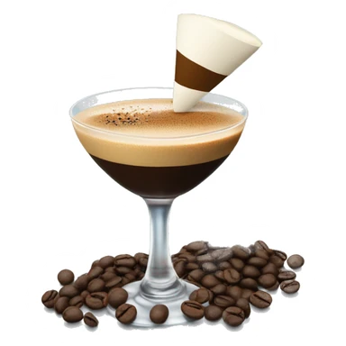 Espresso martini with 3 coffee beans floating on top of drink as garnish sticker