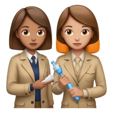 detective with beige clothing and brown hair interviewing suspect (girl) with cleaning clothing sticker