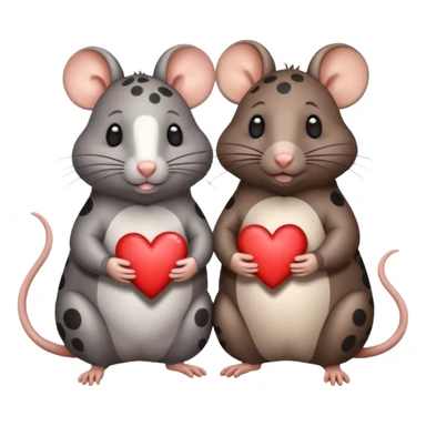 two fat little rats holding hearts one dark grey with white bigger spots the other rat warm brown without spots sticker