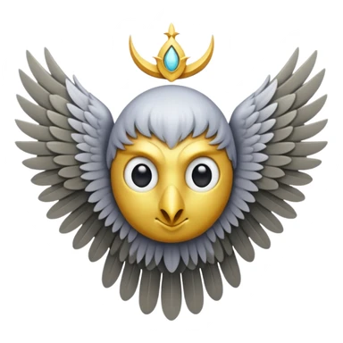 Vertical eye with six wings, A non-humanoid emoji in iOS style, shaped of six gray feathered wings, no human face, no head, no mouth or nose, only a single large eye in the center, surreal and celestial, resembling a biblical seraphim sticker