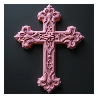 realistic gothic cross, pink with lace, photorealistic style, no background sticker