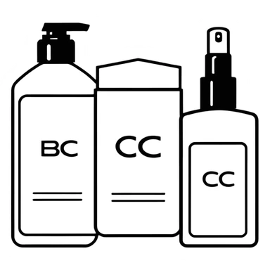 three boxes with "A", "B", "C" labels, inside those boxes there are some beauty products sticker