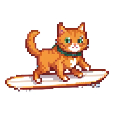 orange cat with green shorts surfing sticker