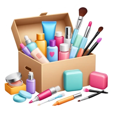 a beauty subscription box with various cosmetics and skincare items spilling out sticker