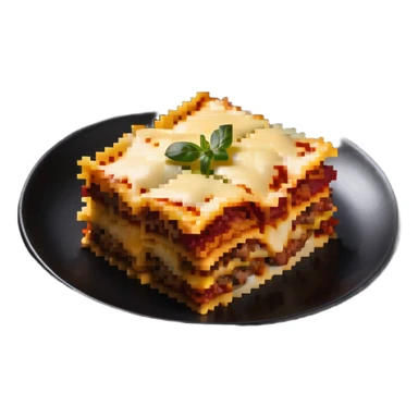 Square piece of lasagna with distinct layers of pasta, meat, and cheese sticker