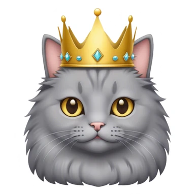 Fluffy grey cat wearing a crown sticker