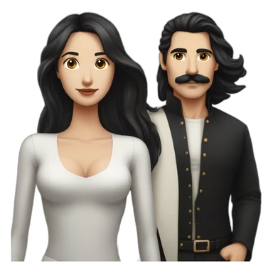 couple black hair white skin and moustache man  with black and long hair with skin lady sticker