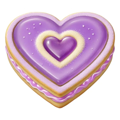 Realistic shortbread cookie in the shape of a heart with pale lilac color jelly middle filling and sprinkled powder sugar on top. sticker