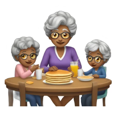 Granny with family in the table eat pancakes sticker
