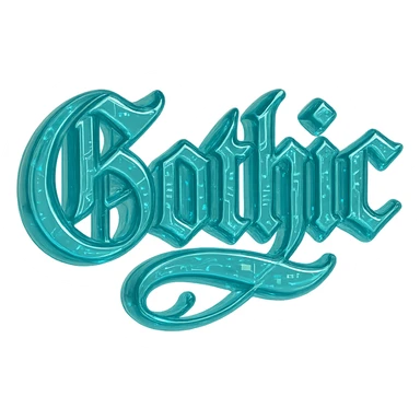 the word 'Gothic' in ornate gothic calligraphy, glossy circuit style sticker