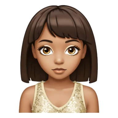 Left Eye from TLC with medium dark brown hair, ivory sequin outfit sticker