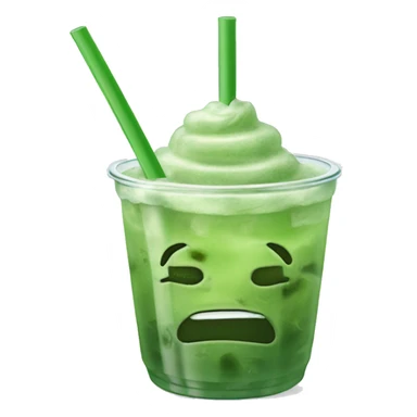 Iced matcha in a clear cup with ice and a straw sticker