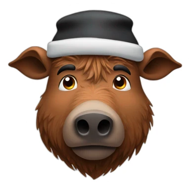 head and shoulders really sad big brown boar with black winter hat sticker