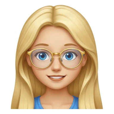 une fille blonde cheveux longs au yeux bleus avec des lunette dorée assez grande joyeuse  sticker