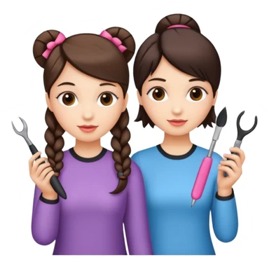 Girls holding hairstyle tools and nails tool sticker