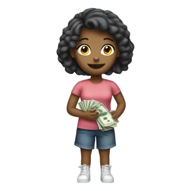 A girl holding money sticker