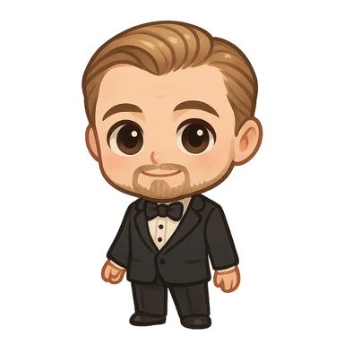 Leonardo DiCaprio as chibi character, big eyes, cute and formal sticker