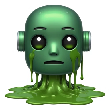 An emoji of a green robot melting away covered in thick green sludge sad and depressed  sticker