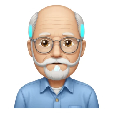 elderly glasses man with long beard and shirt sticker