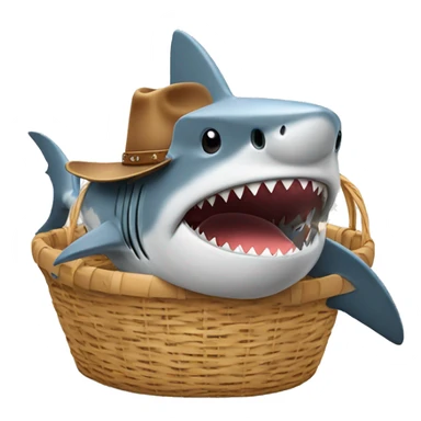 Shark sitting in a basket with a cowboy hat on sticker