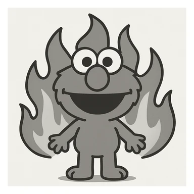 Elmo character with fire in the background, minimal and flat design sticker