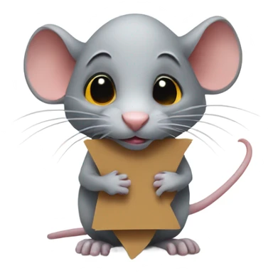 RAT, looks to the right side, holds a sign sticker