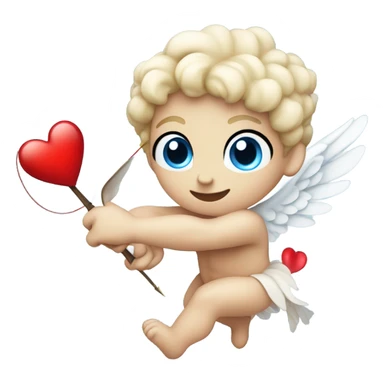 Photo of flying pale cupid with blue eyes and red heart arrow  sticker