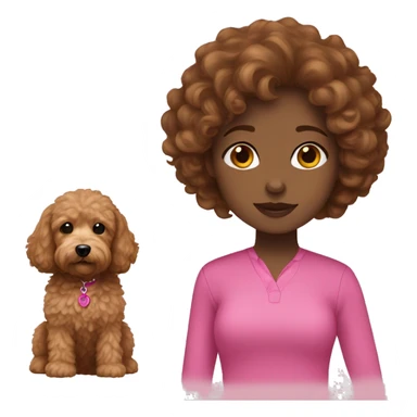 Girl brown hair in pink + mini goldendoodle  sticker