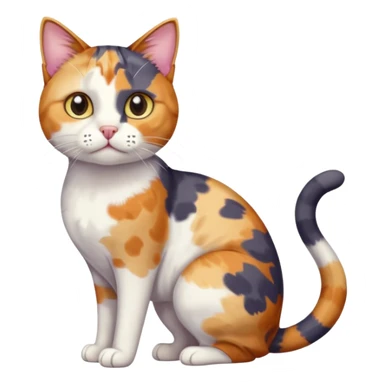 full body anxious looking colourful patchy calico tabby cat with tiny head to large body with fully white front legs sticker