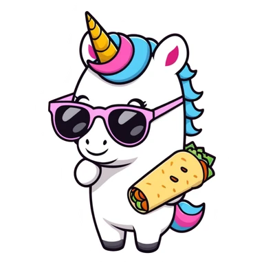 Unicorn wearing sunglasses and holding a burrito  sticker