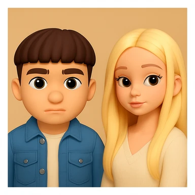 Place these two 3d emoji images on one background as two separate figures with noticeable space between them, in the same style, without changing the images themselves sticker