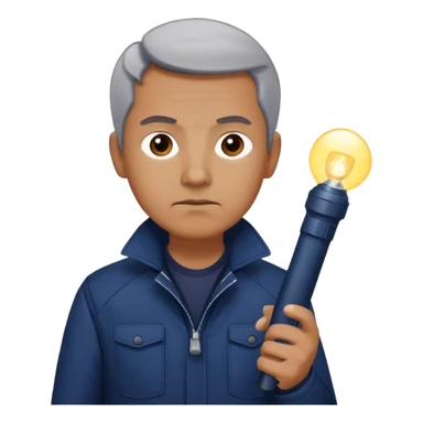 Security, Middle-aged, wearing navy blue jacket, serious facial expression, holding flashlight, full body sticker