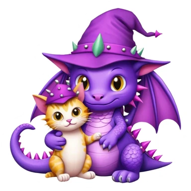 Purple Dragon with Spikes craddling a cat with a hat sticker